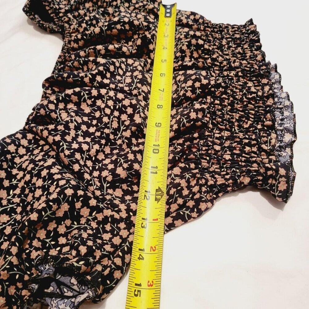 Black and Pink Floral Off The Shoulder Crop Top and Skirt Cottagecore Feminine - Picture 3 of 6
